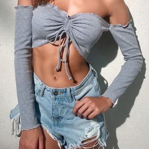 Off Shoulder Tie Crop Top